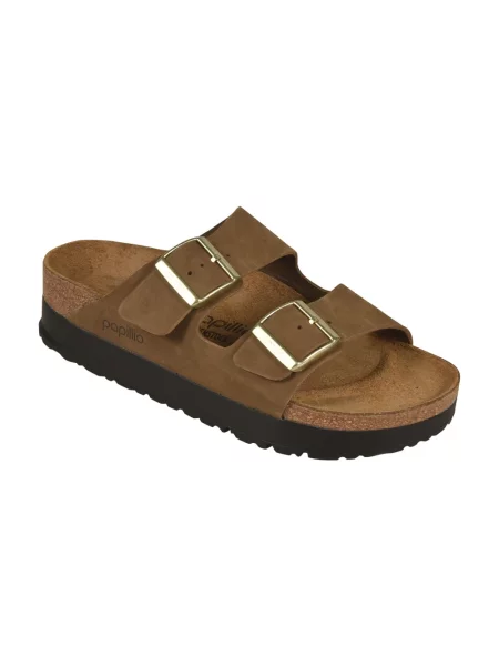 Klapki Birkenstock skórzane na platformie brązowe