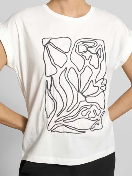 T-shirt z haftem i okrągłym dekoltem Christian Berg Woman biała