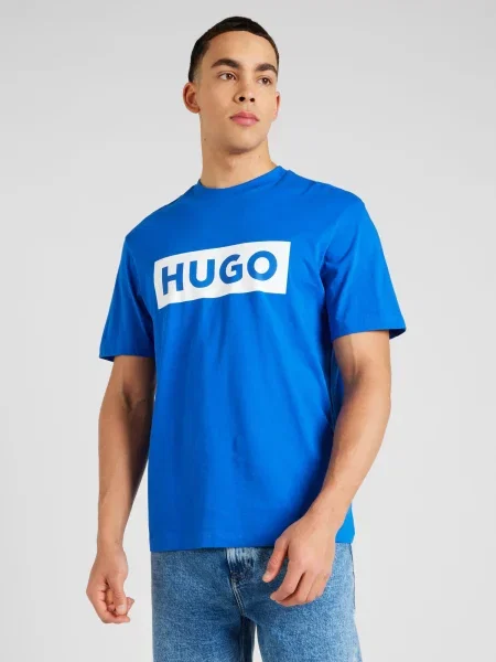 HUGO Blue Tricou Nico azur / alb albastru