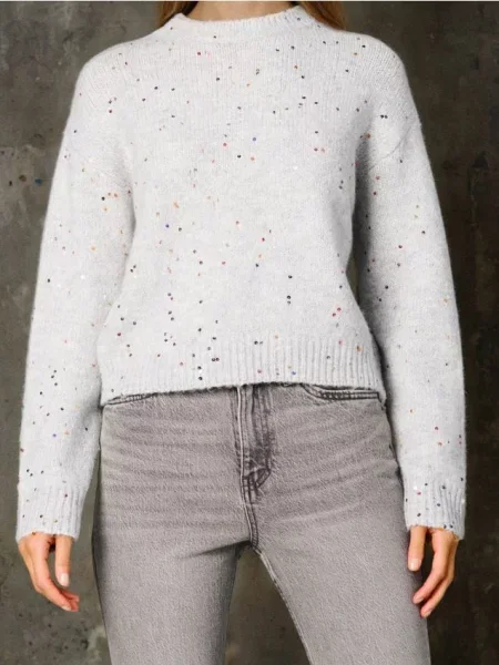 Светр із кольоровими паєтками з домішкою вовни сірий