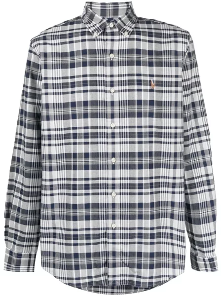 Lung cămașă Polo Ralph Lauren în carouri gri