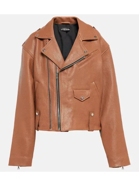 Kurtka skórzana David Koma brązowa