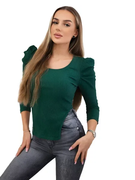 Halenka s nabíranými rukávy zelená