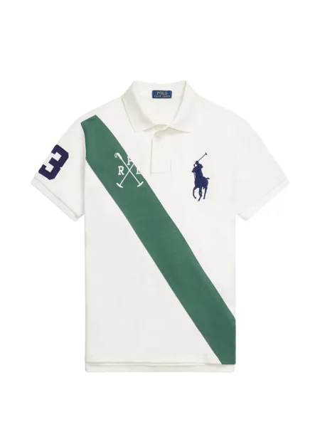 Вълнена поло тениска Polo Ralph Lauren с връзки с принт синьо