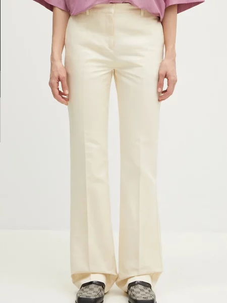 Kenzo pantaloni din amestec de in femei evazati high waist bej