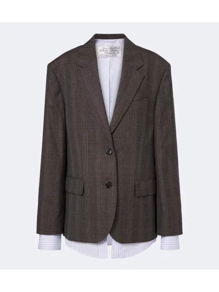 Sacou Acne Studios de lână în carouri maro