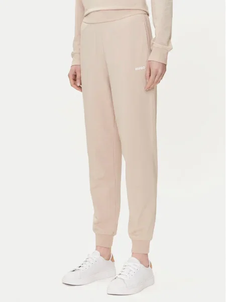 Домашен панталон HUGO с изчистен дизайн бежово