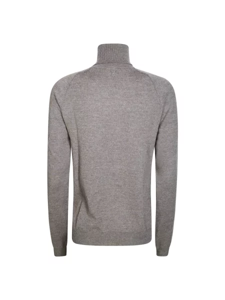 Lniany sweter z golfem Dondup brązowy
