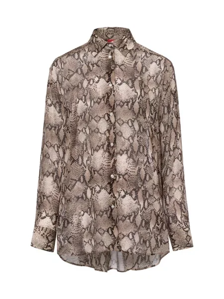 HUGO bluzka koszulowa The Boyfriend Shirt Kobiety brązowy wzorzysty 36 czarna