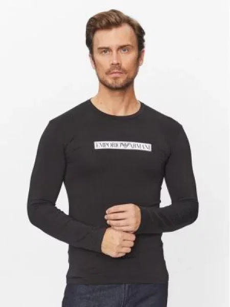 Emporio Armani Underwear Marškinėliai ilgomis rankovėmis Juoda Regular Fit balta