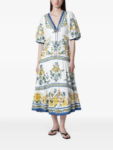 Rochie midi Farm Rio cu model floral cu cordon alb