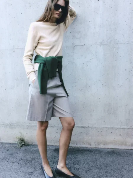 Sweter z dzianiny z okrągłym dekoltem jasny / pastelowy Kobieta M MANGO szary