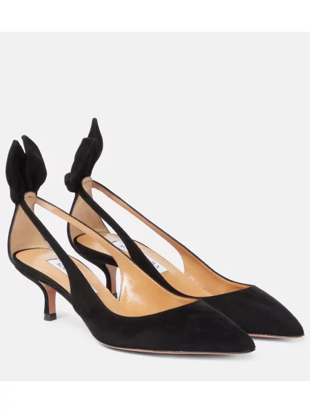 Semišové lodičky Aquazzura s mašlí černé