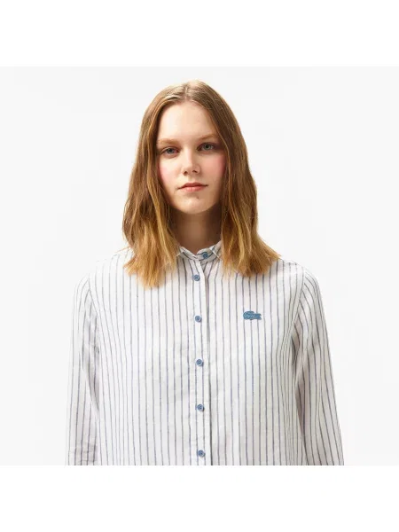Lacoste Lniana Koszula W Paski W Paski Relaxed Fit niebieska