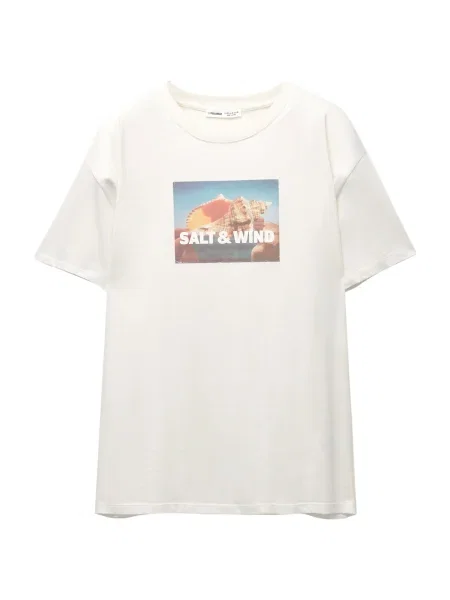 Pull&Bear Tricou azur / galben / portocaliu / murdar alb