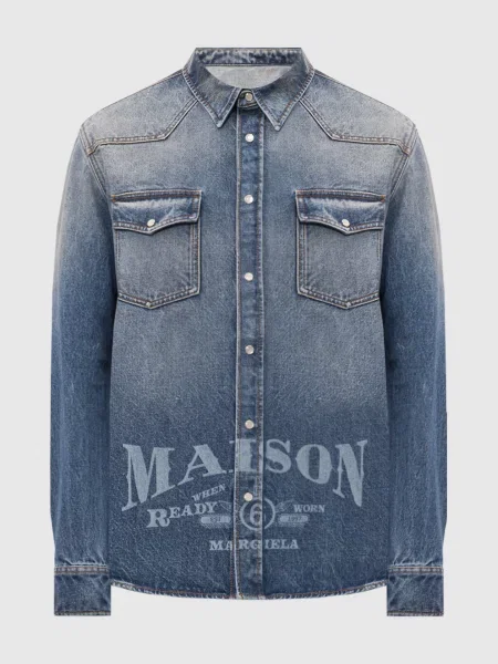 Джинсова сорочка з принтом логотипа Maison Margiela Mm6 синя