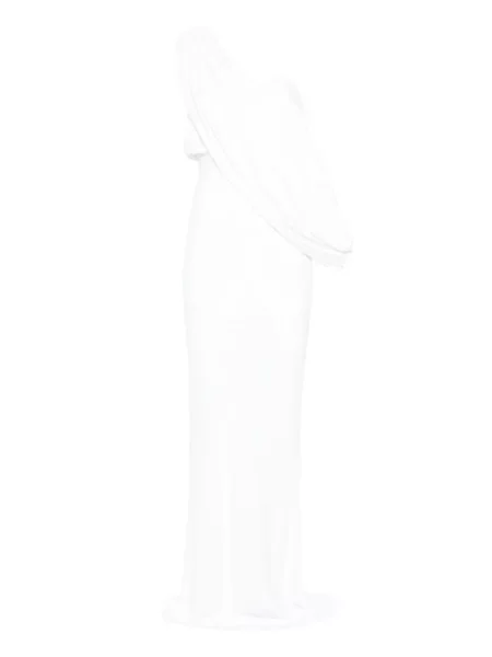 Rochie maxi Christopher Esber drapată de costum alb