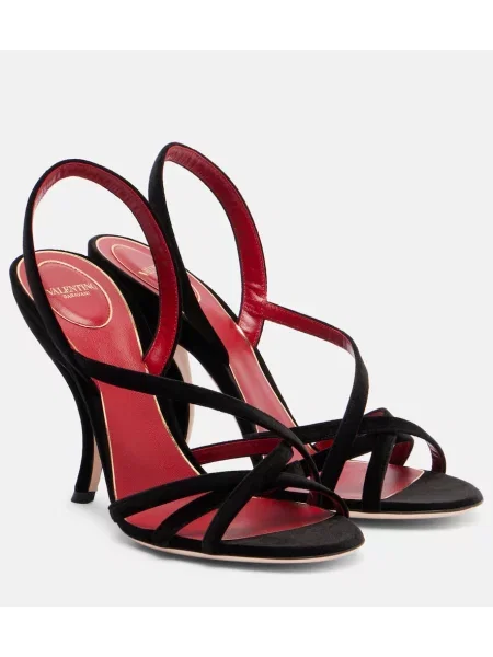 Sandale Valentino Garavani de catifea slingback negru
