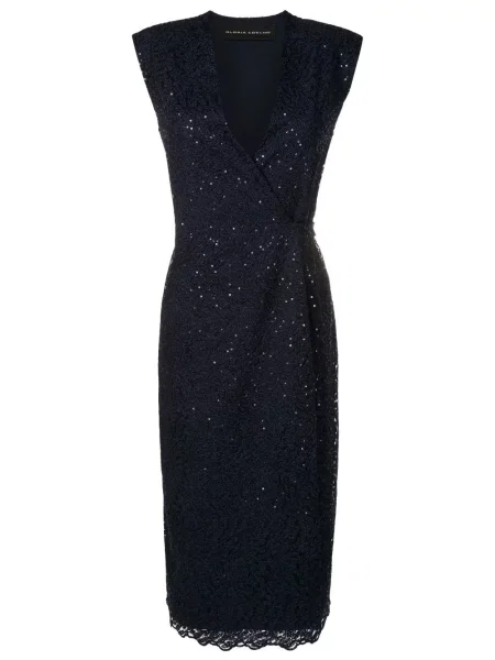 Rochie midi Gloria Coelho cu paiete fără mâneci până la genunchi albastru