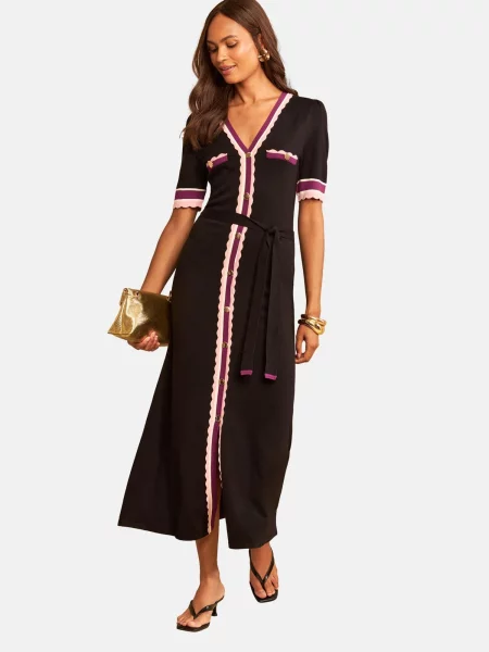 Love & roses Rochie tricotat ciclam / roz / negru alb