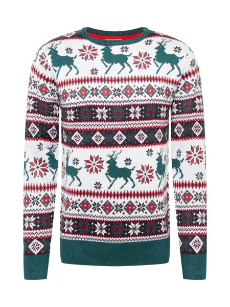 Lindbergh Svetr Christmas zelená / oranžově červená bílá