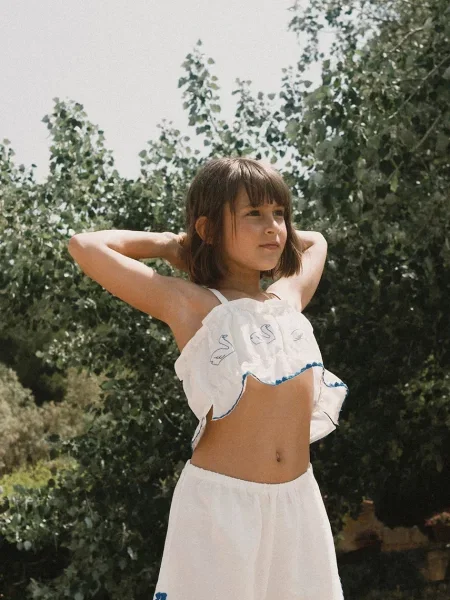 Tinycottons gyerek felső lenkeverékből SWANS BOWS LINEN TOP fehér