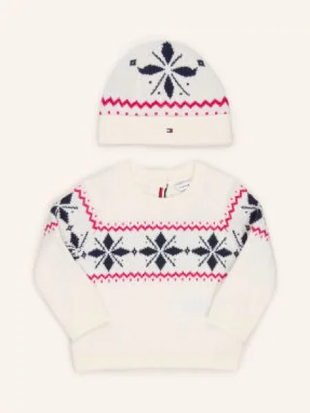 Tommy Hilfiger Zestaw: Czapka I Sweter weiss biała