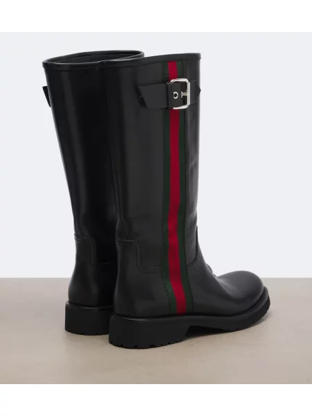 Botine Gucci din piele cu dungi negru