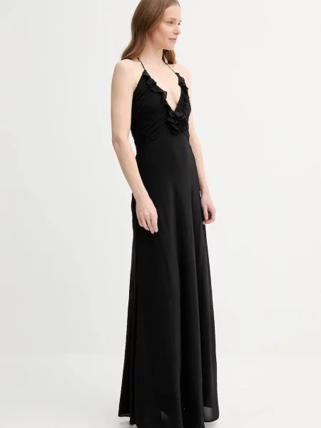 Сукня з домішкою шовку The Kooples maxi розкльошена чорний