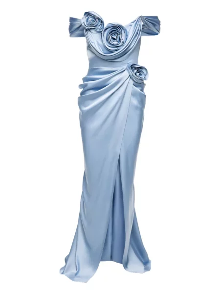 Rochie maxi Ana Radu din satin de costum albastru