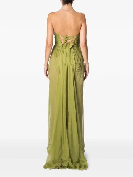 Rochie maxi M.marquise de mătase cu volane verde