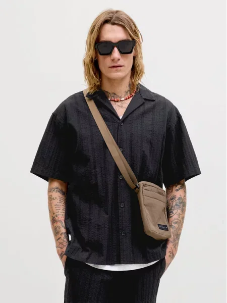 Jack & Jones Set cămașă și șorturi din textil Tyson negru