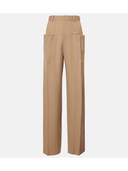 Pantaloni Victoria Beckham de lână cu dungi bej