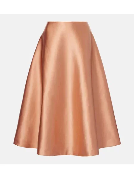 Fustă midi Carolina Herrera din satin până la genunchi maro