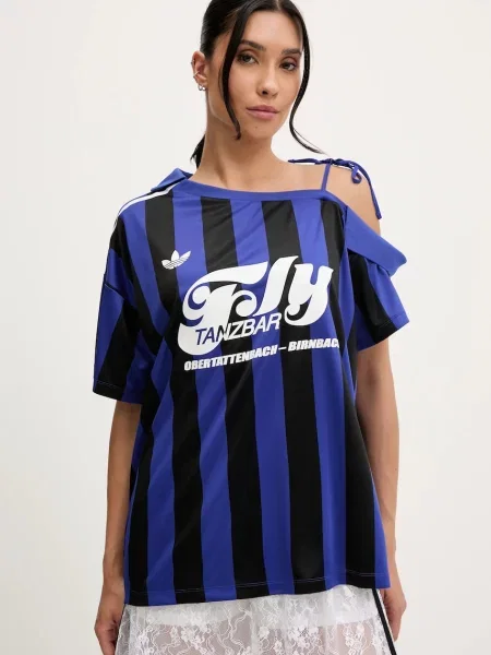 Тениска с яка adidas Originals Jersey дамска синьо черно
