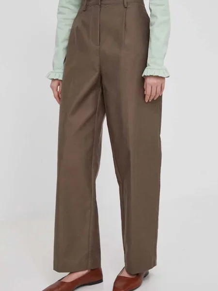 Kalhoty Dkny jednoduché high waist hnědá