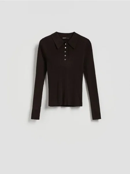 Reserved Sweter polo z wełną brązowy