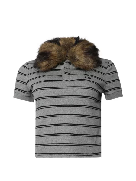Gulerat tricou polo Vetements cu blană gri