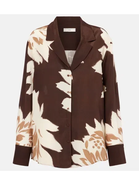 Cămașă Sir din satin cu model floral maro