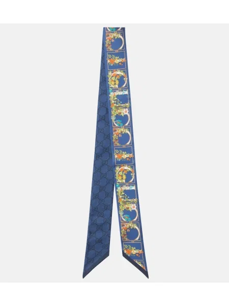 Fular Gucci de mătase cu model floral cu imagine albastru