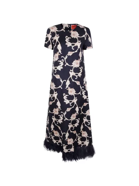 Rochie La Doublej cu pene cu model floral negru