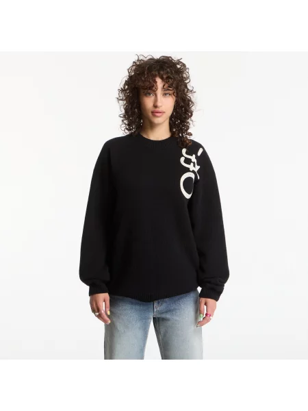 Pulover Off-White Vertical Bookish Knit Crew UNISEX Black Ivory L alb