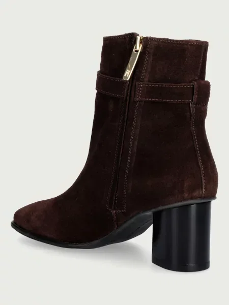 Tommy Hilfiger Botki Th Strap Suede Block Heel Boot ciemny brązowy