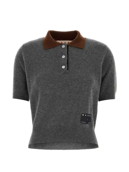 Tricou polo Marni din cașmir gri