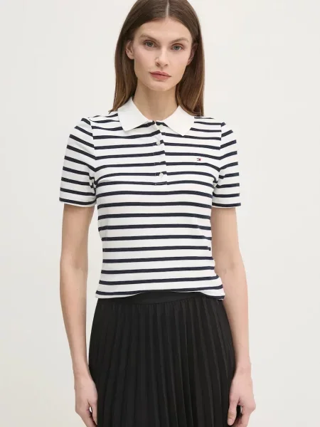 Тениска с яка Tommy Hilfiger синьо бяло