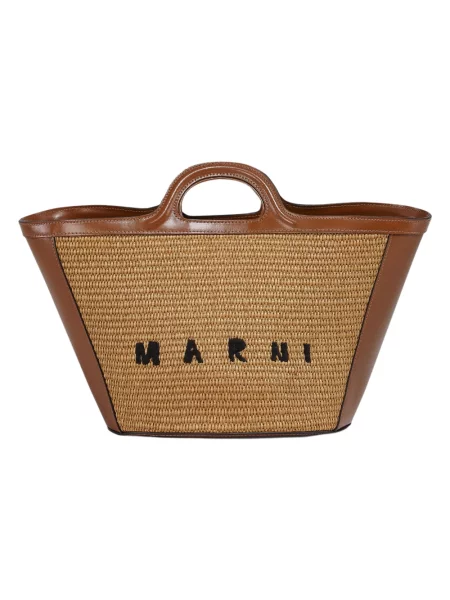Shopperka Marni skórzana boho pleciona brązowa