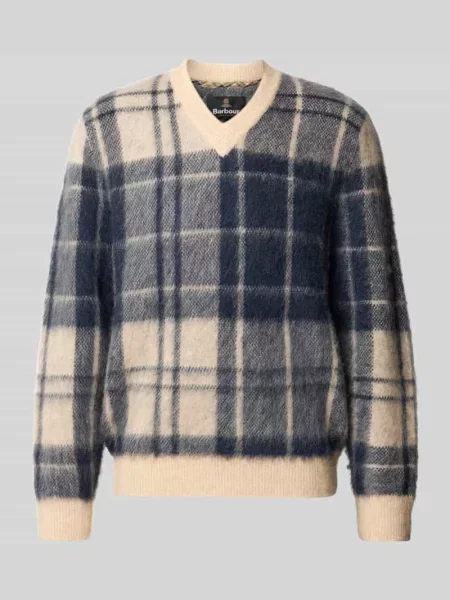 Sweter z wełny z dekoltem w serek Barbour szary