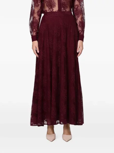 Fusta maxi Hanita cu model floral din dantelă evazată roșu