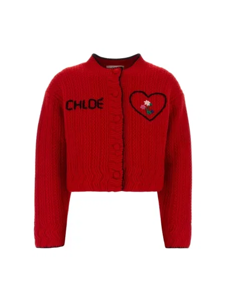 Kardigan Chloe wełniany z logo czerwony