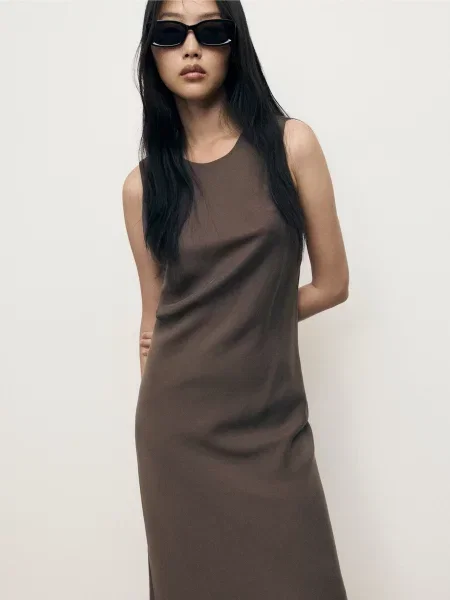 Сукня максі MANGO модал/поліестер коричневий